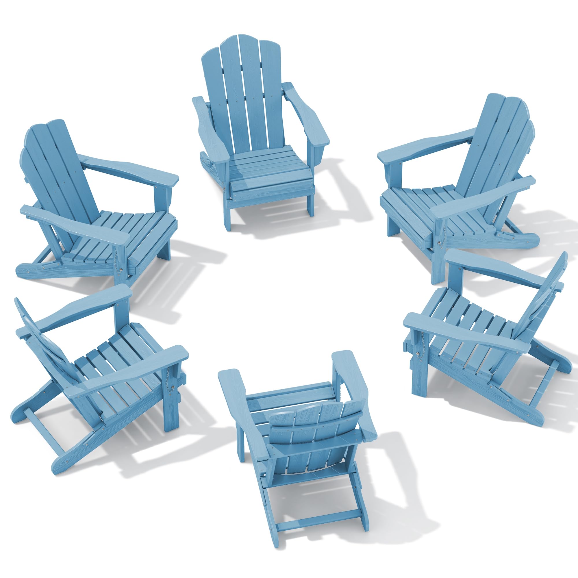 Kingyes Folding Adirondack Chair Set Of 6, Hdpe All-Weather Folding Adirondack Chair, Light Blue